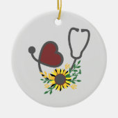 Bloem hartstethoscoop keramisch ornament (Voorkant)