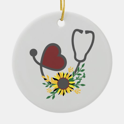 Bloem hartstethoscoop keramisch ornament (Voorkant)