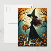Bloem heks meisje nacht bos gelukkig Halloween Briefkaart (Voorkant / Achterkant)