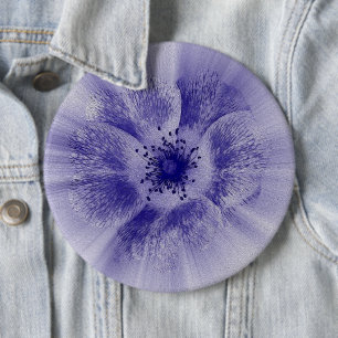 Bloem in blauw ronde button 6,0 cm
