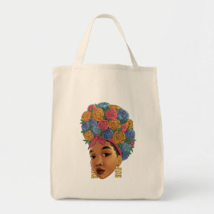 Bloem in het haar afro Amerikaanse meisje Tote Bag