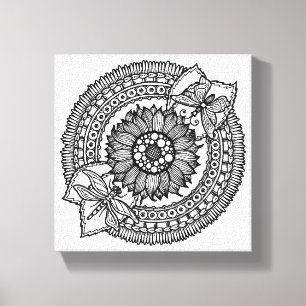 Bloem in Mandala 6 Canvas Afdruk