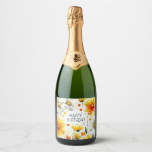 bloem kader verjaardag champagne fles label sparkling wijnetiket