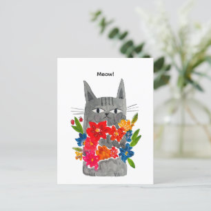 Bloem Kat Ansichtkaart Briefkaart