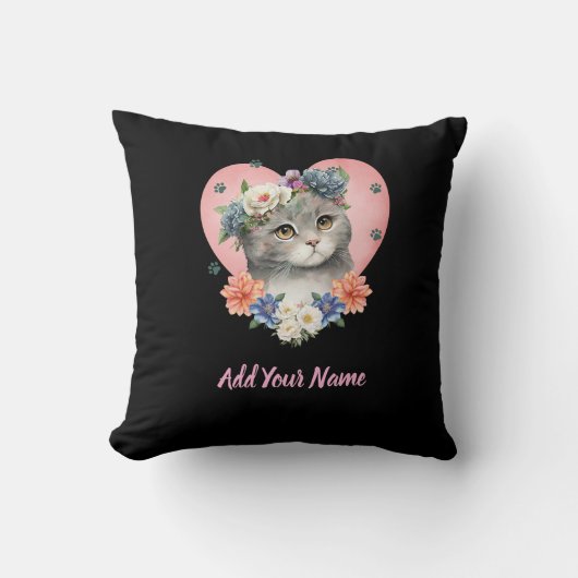 Bloem Kat Tshirt Kussen (Voorkant)