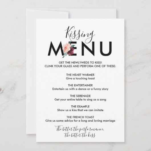 Bloem Lettering | Wijnrood Kissing Menu Kaart (Voorkant)