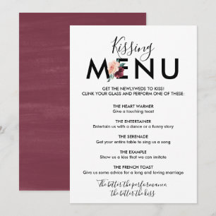 Bloem Lettering   Wijnrood Kissing Menu Kaart