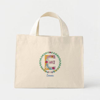 Bloem Letters Initiaal "E" met gepersonaliseerde n Mini Tote Bag
