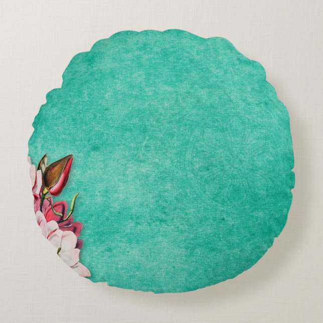 Bloem magnolia papier  oud rond kussen (Voorkant)