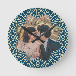 Bloem mandala bloemvormige aangepaste foto blauw ronde klok