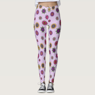 Bloem Mandala Garden Leggings Paarse achtergrond