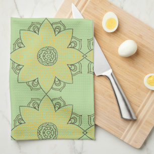 Bloem Mandala Groen en Geel Theedoek