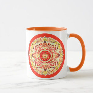 Bloem Mandala in Mandarijn Sinaasappel Mok