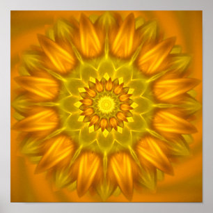 Bloem Mandala met gloeiende schaduwen van geel Poster