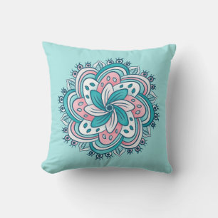 Bloem Mandala met schimmelige, verborgen ogen blau Kussen