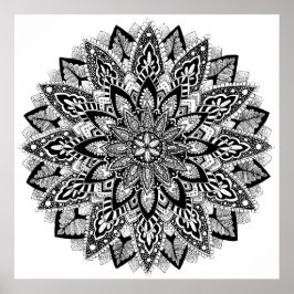 Bloem Mandala zwart-wit Poster