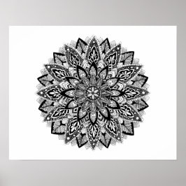 Bloem Mandala zwart-wit Poster