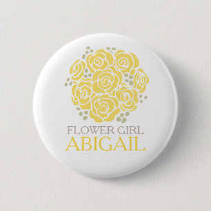 Bloem meisje gele post genaamd bruiloft pin knop ronde button 5,7 cm