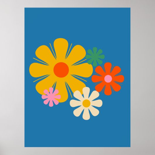 Bloem met de sluis Reto 60s 70s op blauw Poster (Voorkant)
