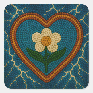 Bloem met kralen en donder vierkante sticker