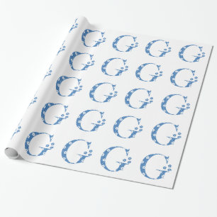 bloem met patterned Letter G (blauw en stip) Cadeaupapier