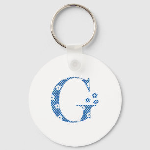 bloem met patterned Letter G (blauw en stip) Sleutelhanger