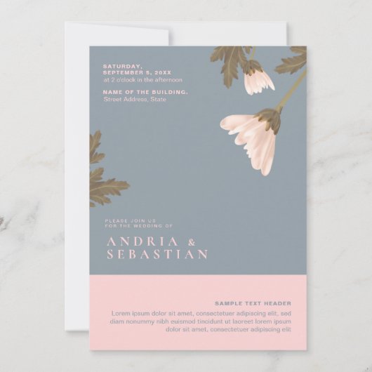 Bloem met roze en blauwe thema-weddenschap kaart (Achterkant)