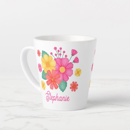 Bloem Monogram Naam Modern Botanisch Latte Mok (Linkerhoek)