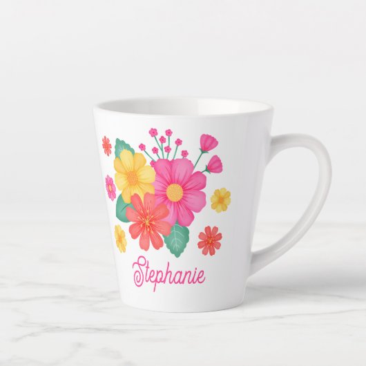  Bloem Monogram Naam Modern Botanisch Latte Mok (Rechts)