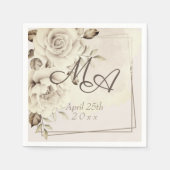 Bloem Monogram Rustiek Wit rozen Papier Servet (Voorkant)