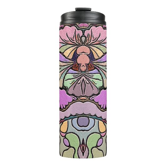 Bloem mozaïek roze panty bloemig elegant kleurrijk thermosbeker (Voorkant)