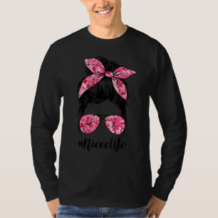 Bloem Niece Life Messy Bun Hair Glasses Pink Moth T-shirt
