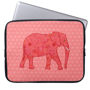 Bloem olifant - diep rood en koraal laptop sleeve