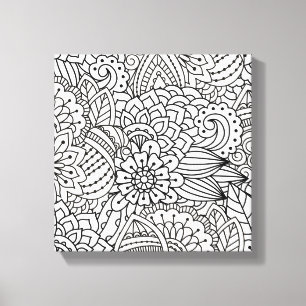 Bloem ontwerp Doodle 6 Canvas Afdruk