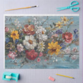 bloem op versleten blauwe achtergrond tissuepapier (Craft)