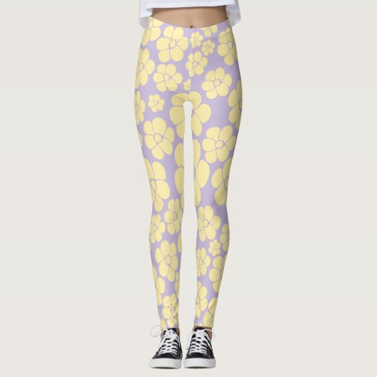 Bloem - Pastel - Geel en Paars Leggings (Voorkant)