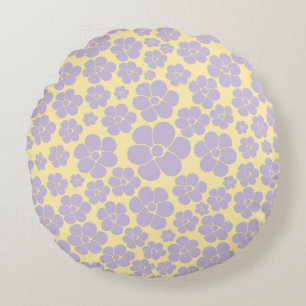 Bloem - Pastel - Geel en Paars Rond Kussen