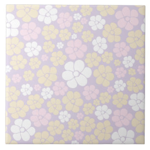 Bloem - Pastel Roze, Geel en Paars Tegeltje