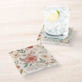 Bloem Patroon Pastel Kleur moeder  Glazen Onderzetter