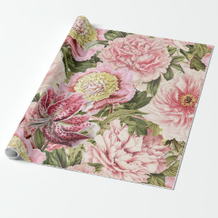 bloem Peony + Lily Pattern Illustratie Cadeaupapier