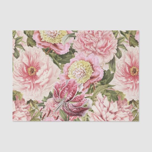 bloem Peony + Lily Pattern Illustratie Tissuepapier (Voorkant)
