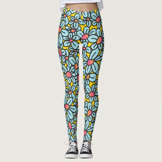 Bloem Pop (geel) Leggings (Voorkant)