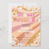 Bloem Power Groovy meisje 5e verjaardag uitnodigen Kaart (Voorkant)