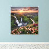 Bloem Rolling Hills in Zonsondergang Watervallen Canvas Afdruk (Insitu (Houten vloer))
