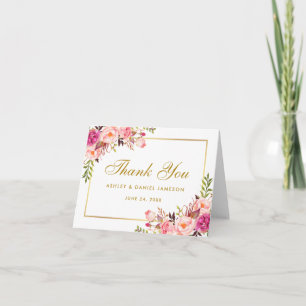 Bloem Roze Blush Goud Trouw Dankbrief Bedankkaart