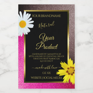 Bloem Roze Bourgondië Glitter Zwarte Productlabels Voedselcontainer Etiket
