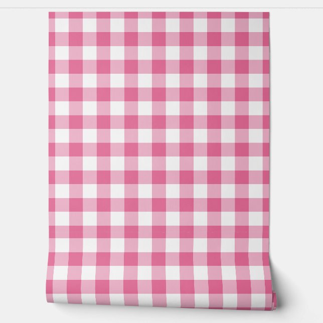 Bloem Roze Gingham Geruit Groen Buffalo Plaid Behang (Afrollen)