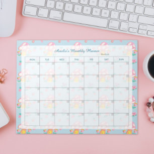 Bloem Roze Paddenstoel Lichtblauwe Planner Naam Notitieblok