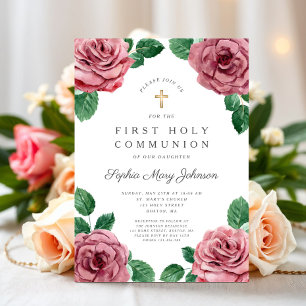 Bloem Roze Pioenrozen Meisje Religieus Doopsel Kaart