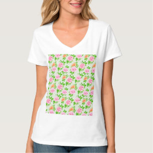 Bloem Roze Rozen Patroon T-shirt